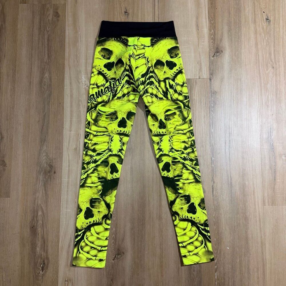 Labellamafia Low Rise Neon Green Skull Graphic Sz XS/S Edgy Cyber Goth Ravewear